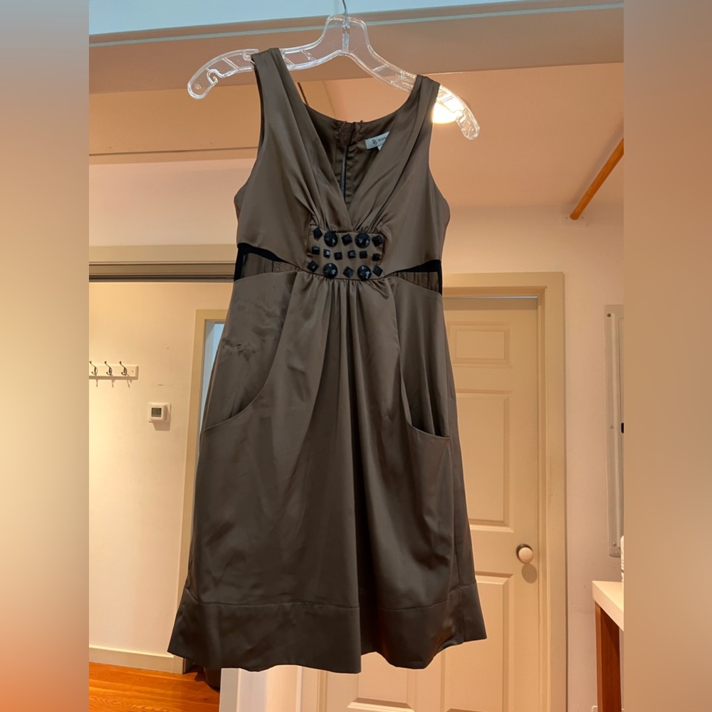 BCBGeneration Copper Cocktail Dress with mesh and black stone detailing size 2